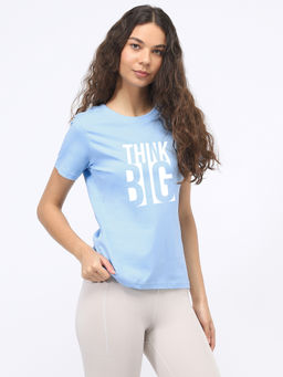 Nobero - Blue Typography Printed T-Shirt
