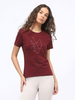 Nobero - Women Maroon Graphic Printed T-Shirt