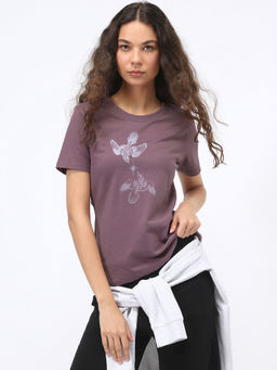 Nobero - Women Purple Printed T-Shirt