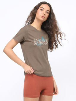 Nobero - Women Brown Typography T-Shirt