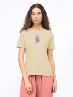 Nobero - Women Beige Graphic T-Shirt