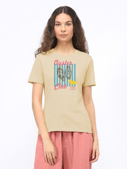 Nobero - Women Beige Graphic Printed T-Shirt