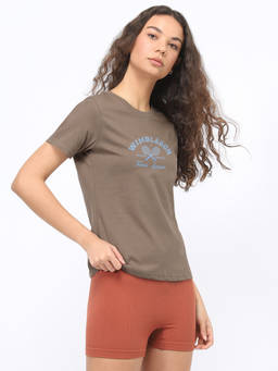 Nobero - Women Brown Graphic Printed T-Shirt