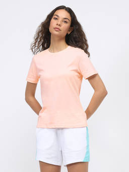 Nobero - Women Peach Cotton Solid T-Shirt
