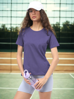 Nobero - Women Purple Cotton Solid T-Shirt