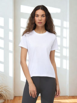 Nobero - Women White Cotton Solid T-Shirt