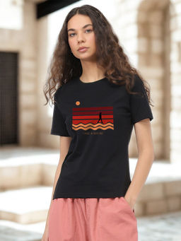 Nobero - Regular fit Graphic Printed T-Shirts, Tees for Women Black