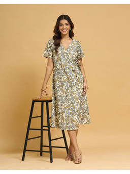 Fabindia - Beige Cotton Printed Slim Fit Midi Dress