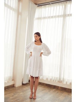 MAAND - White Solid Flared Dress