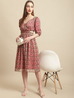 BLANC9 - Multi-Color Cut-Out Floral Printed Dresss