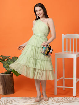 BLANC9 - Sea Green Off-Shoulder Mesh Dress