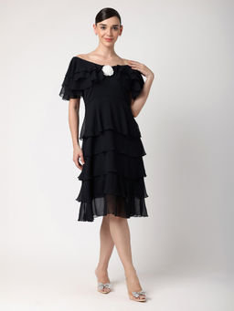 BLANC9 - Black Chiffon Layered Dress