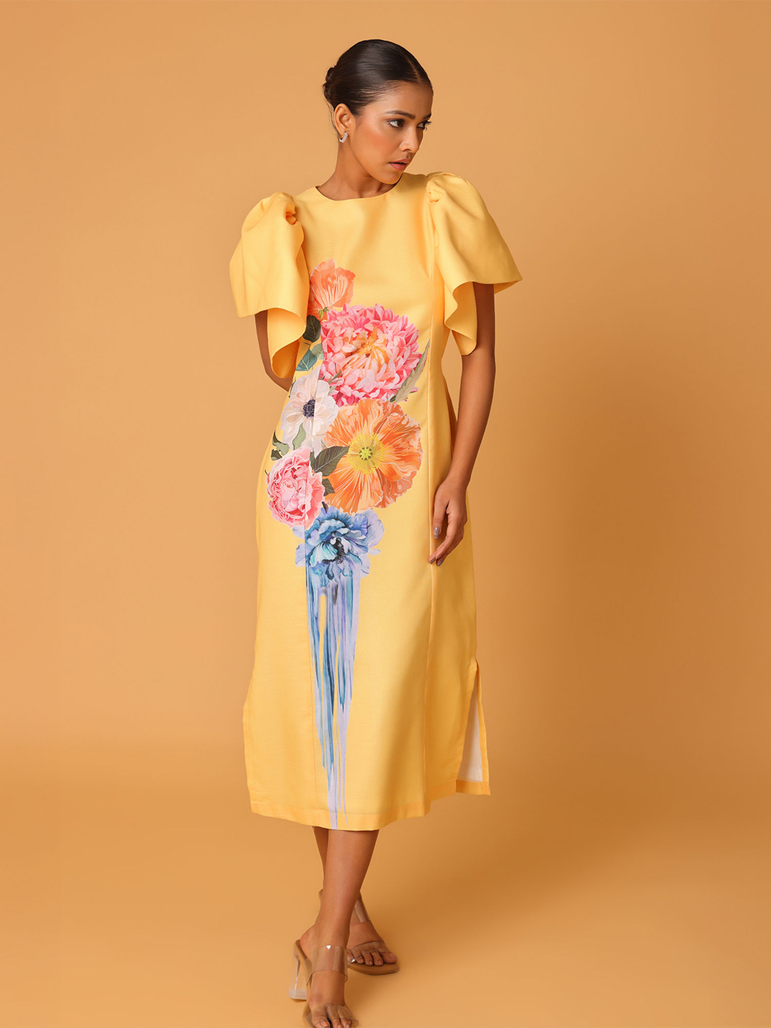 blanc9 Yellow Floral Printed Dress-picture-26