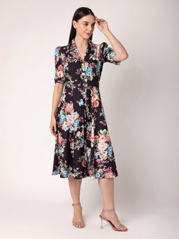 BLANC9 - Black Floral Printed Shirt Dress