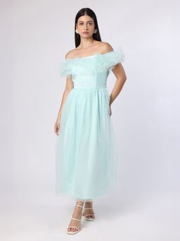 BLANC9 - Green Ruffled Detail Mesh Dress