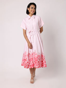 BLANC9 - Pink Dress With Floral Border