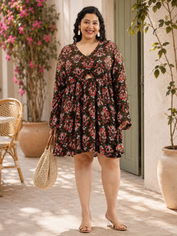 Virgio - Multi-Color All Over Print Viscose Printed Plus Size Dress