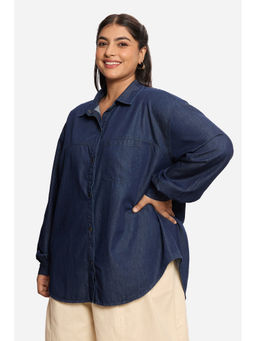 Virgio - Women Blue Solid Cotton Relaxed Denim Plus Size Shirt
