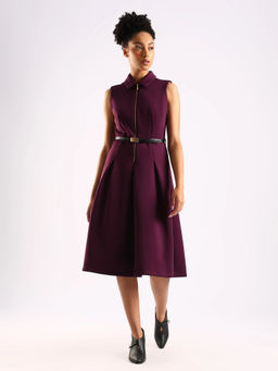 Calvin Klein - Polyester Purple Polo Collar Dress with Belt