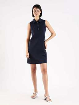 Calvin Klein - Polyester Blue Polo Collar Shift Dress