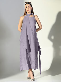 SHOWOFFFF - Edition Women's Grey Solid A-Line Dress with Drape Over