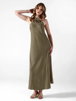 SHOWOFFFF - Edition Women's Olive with Floral Applique Detail Dress