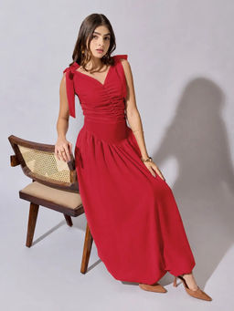 SHOWOFFFF - Women's Red Ruched with Shoulder Tie-Up