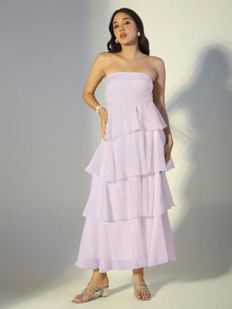 SHOWOFFFF - Women's White Layered Ruffle Strapless Dress