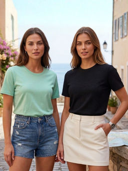 RIGO - Women Pack of 2 Solid Cotton Round Neck Half Sleeve T-Shirt