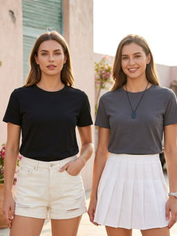 RIGO - Multicolor Womens Pack of 2 Solid Cotton Round Neck Regular Fit T-Shirt