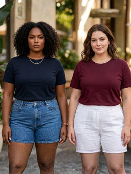 RIGO - Plus Size Women Multicolor Pack of 2 Solid Cotton Round Neck Regular Fit T-Shirt