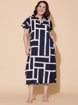 THE PINK MOON - Linen Maze Printed Midi Dress