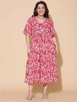 THE PINK MOON - Red Ikkat Printed Midi Dress
