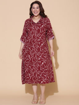 THE PINK MOON - Maroon Printed A-Line Dress