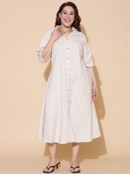 THE PINK MOON - Off-White Linen Shirt Midi Dress