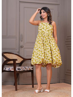 Meeranshi - Women Yellow Floral Cotton Dress