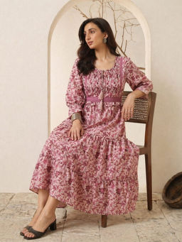 Meeranshi - Women Pink Floral Viscose Rayon Dress