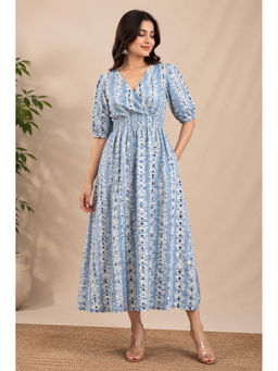 Meeranshi - Women Blue Abstract Crepe Dress