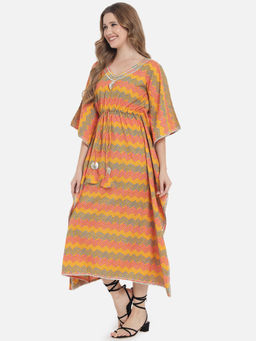 Meeranshi - Women Mustard Geometric Cotton Dress