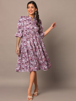 Meeranshi - Women Lavender Floral Viscose Rayon Dress