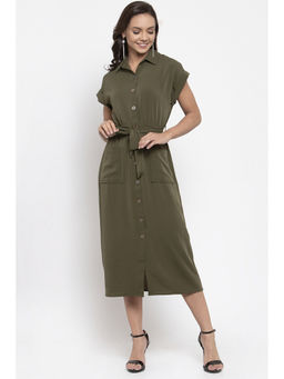 Gipsy - Women Olive Shirt Collar Dress