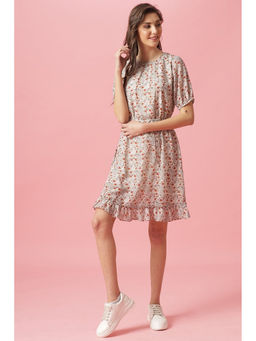 Gipsy - Cream Round Neck Georgette Dress