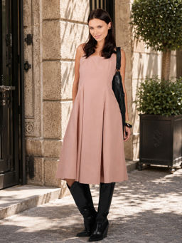 Virgio - Pink Solid Cotton Halter Neck Midi Dress