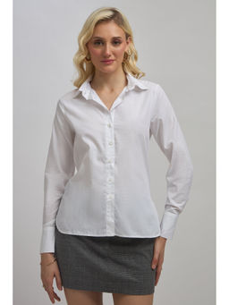 Virgio - Women White Solid Cotton Long Sleeve Formal Shirt
