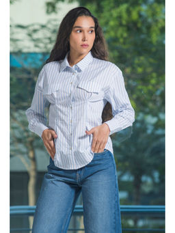 Virgio - Women White Stripes Cotton Shirt
