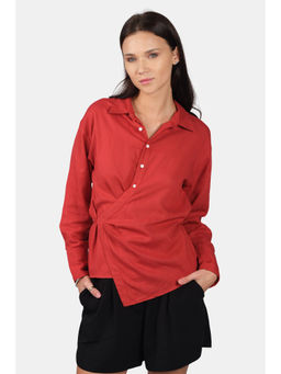 Virgio - Women Red Solid Linen Shirt