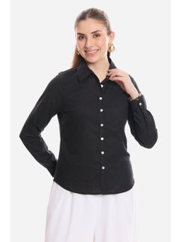 Virgio - Women Black Solid Viscose Button Down Shirt