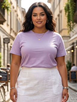 RIGO - Plus Size Women Purple Solid Round Neck Half Sleeve Cotton T-Shirt