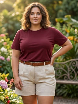 RIGO - Plus Size Women Maroon Solid Round Neck Half Sleeve Cotton T-Shirt
