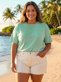 RIGO - Plus Size Women Green Solid Round Neck Half Sleeve Cotton T-Shirt